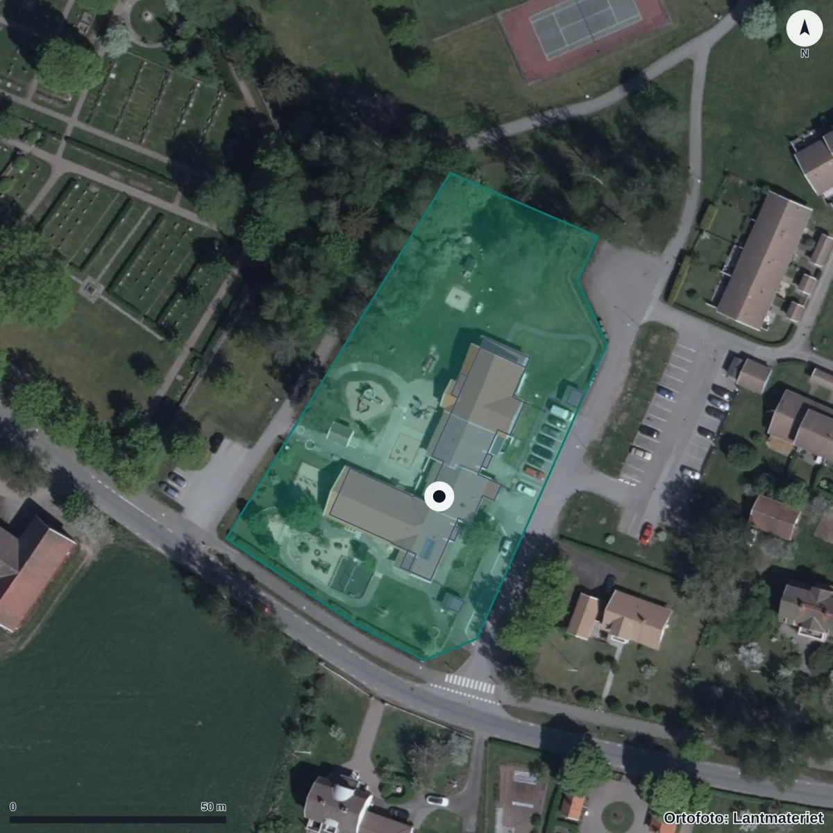 Flygbild över Kvarnbäcken, ortofoto från Lantmäteriet
