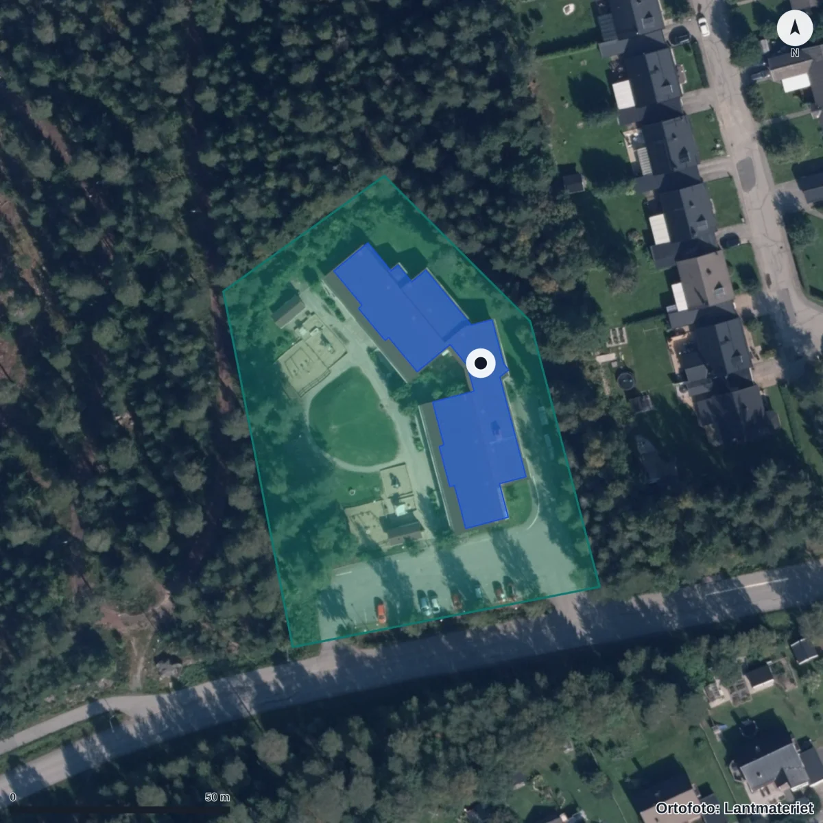 Flygbild över Förskolan Solen, ortofoto från Lantmäteriet