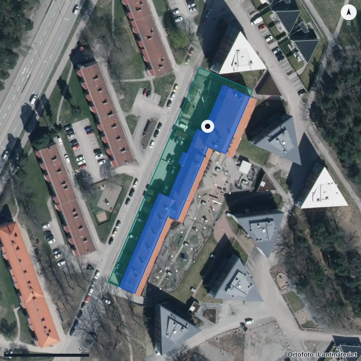 Flygbild över Kungsljusets Förskola, ortofoto från Lantmäteriet