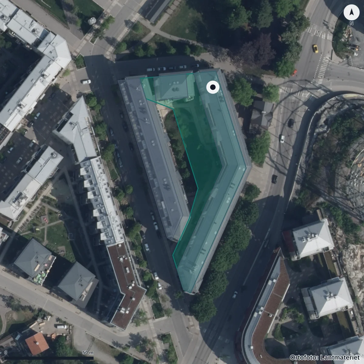 Flygbild över Förskolan Sandön, ortofoto från Lantmäteriet
