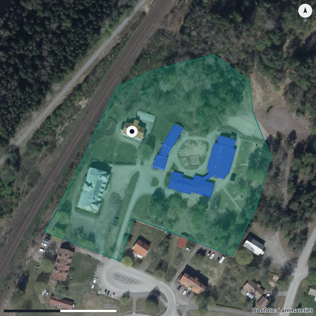 Flygbild över Edsvalla Förskola, ortofoto från Lantmäteriet