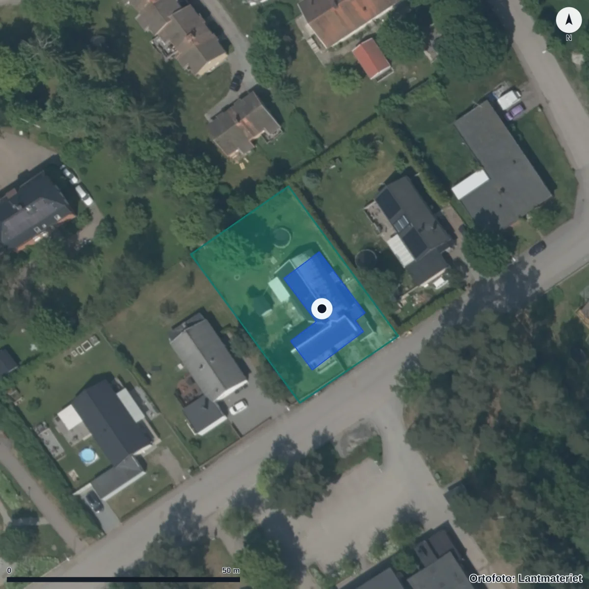 Flygbild över Lillkyrka Förskola, ortofoto från Lantmäteriet
