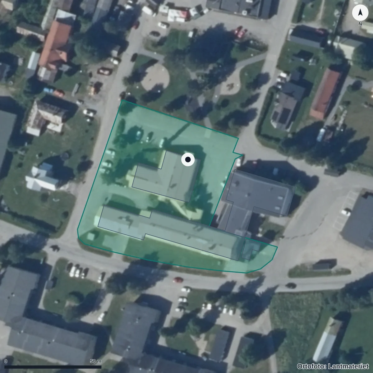 Flygbild över Junsele Förskola, ortofoto från Lantmäteriet