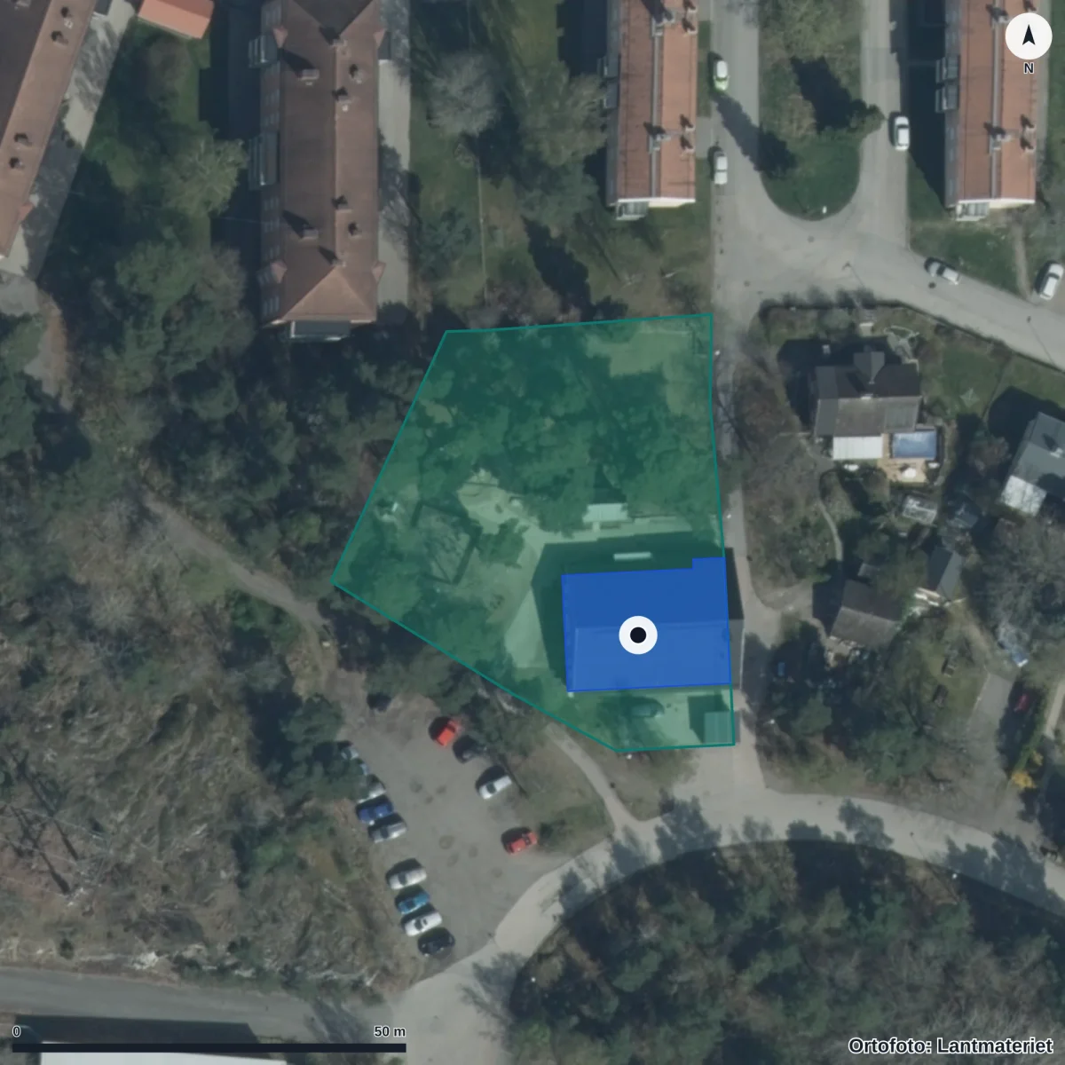 Flygbild över Täppans Förskola, ortofoto från Lantmäteriet