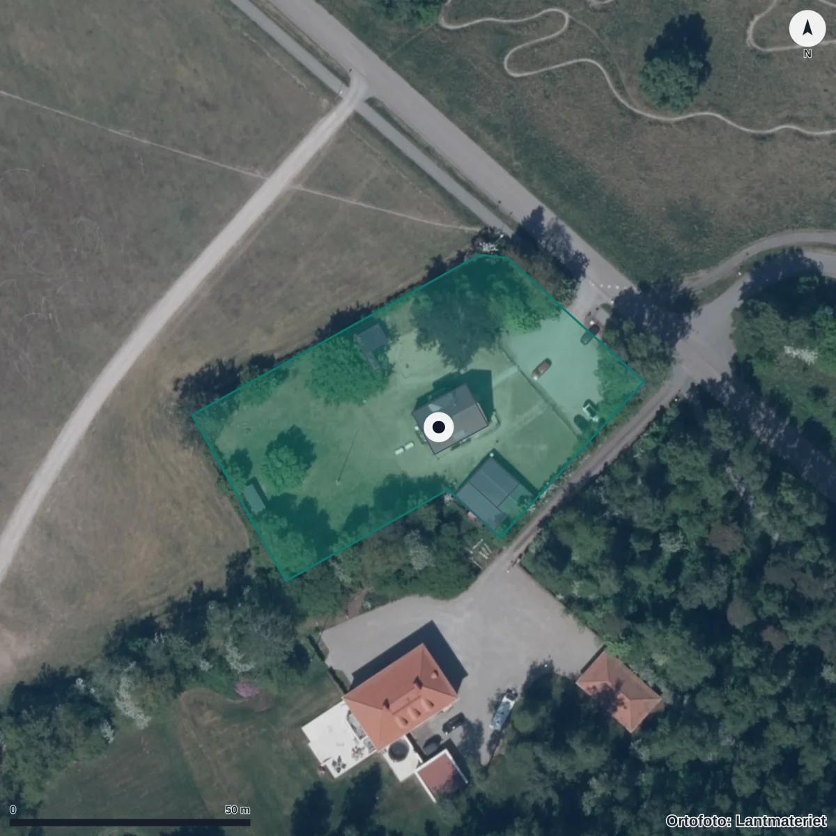 Flygbild över Filurens Förskola, ortofoto från Lantmäteriet