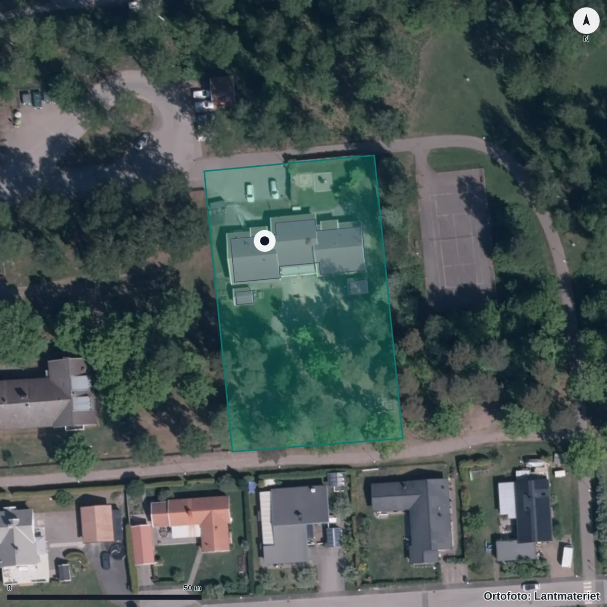 Flygbild över Ågårdskogens Förskola, ortofoto från Lantmäteriet
