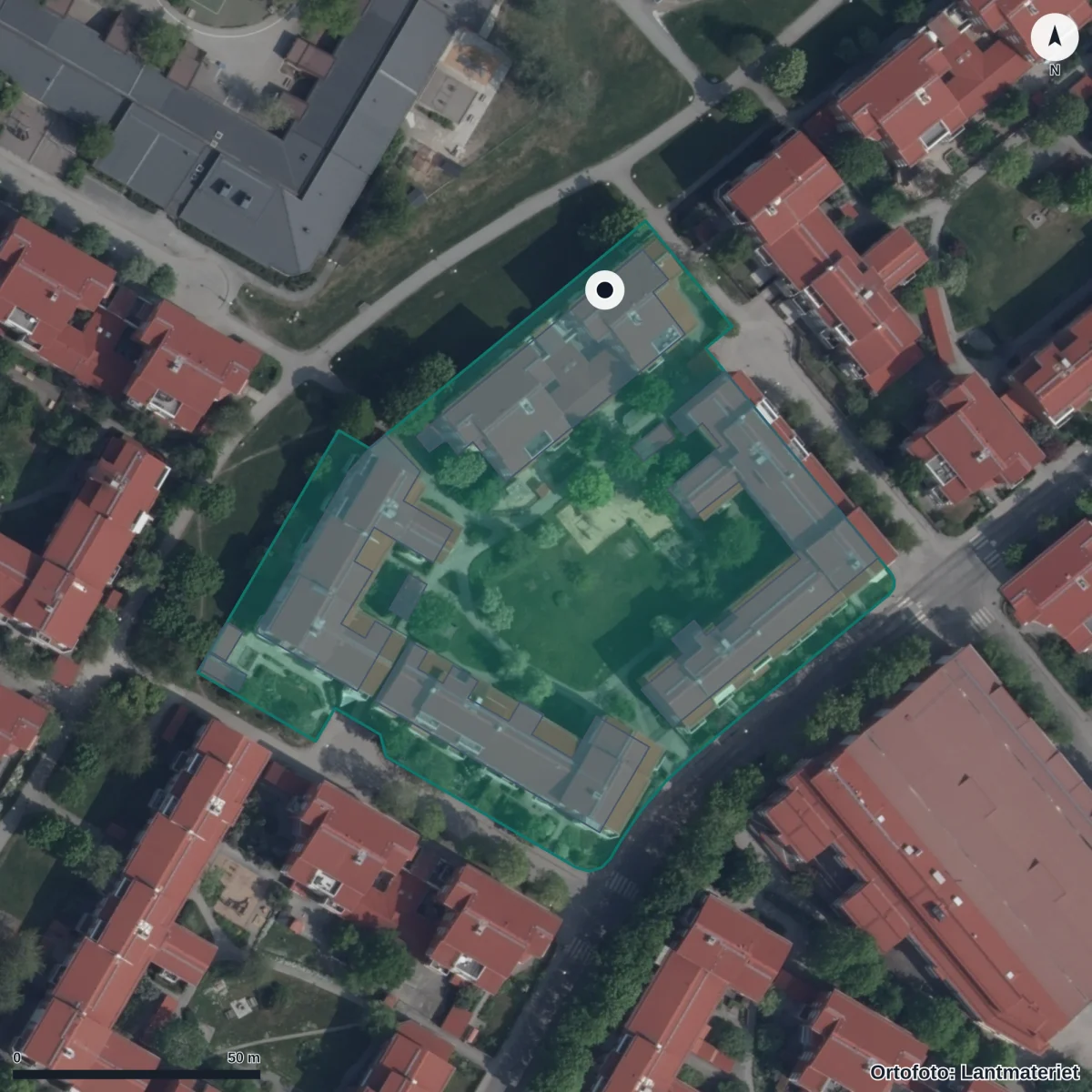 Flygbild över Förskolan Vinden, ortofoto från Lantmäteriet