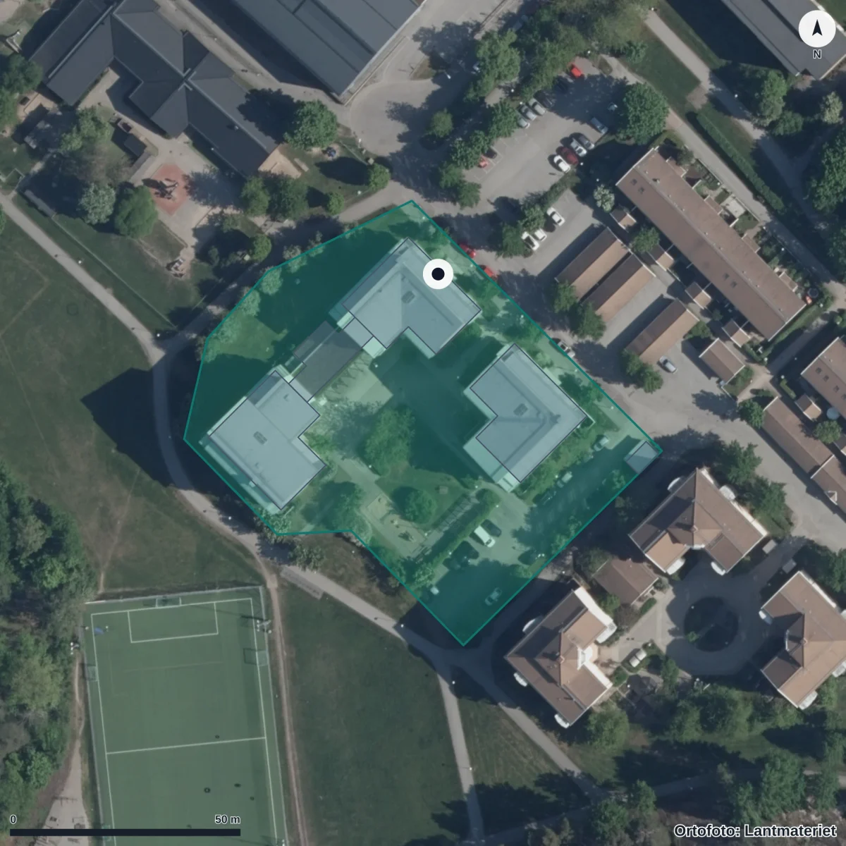 Flygbild över Förskolan Zinket, ortofoto från Lantmäteriet