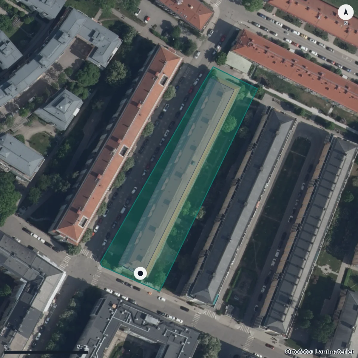 Flygbild över Förskolan Mässen, ortofoto från Lantmäteriet