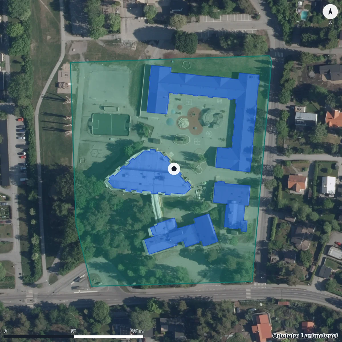 Flygbild över Gräsåkers Förskola, ortofoto från Lantmäteriet