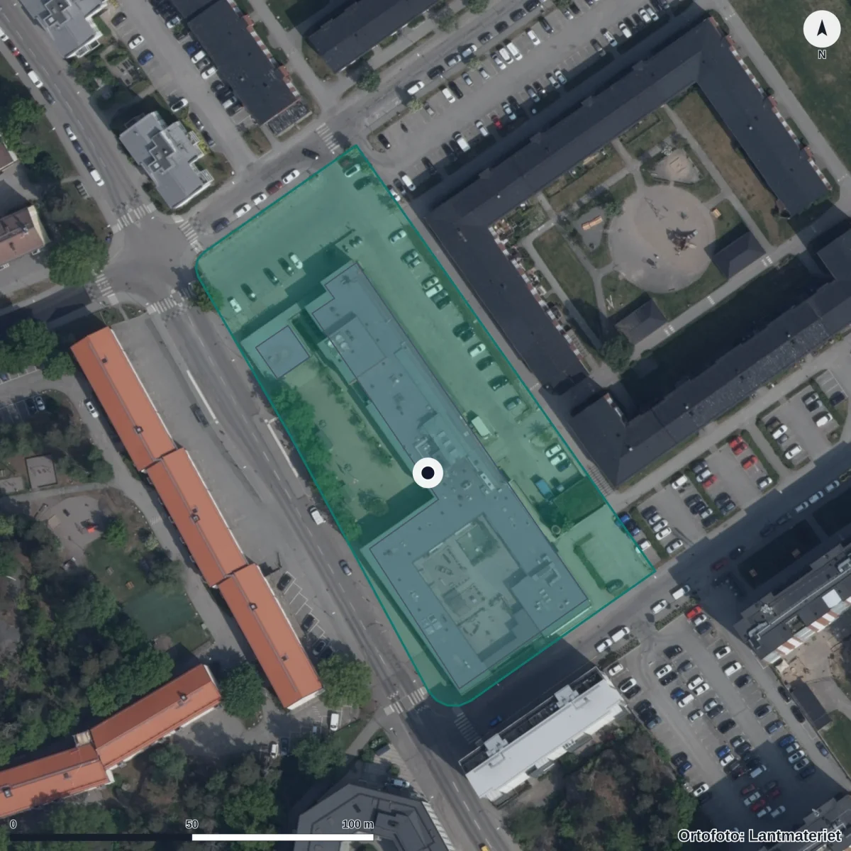 Flygbild över Tellusbarn Symfonin, ortofoto från Lantmäteriet