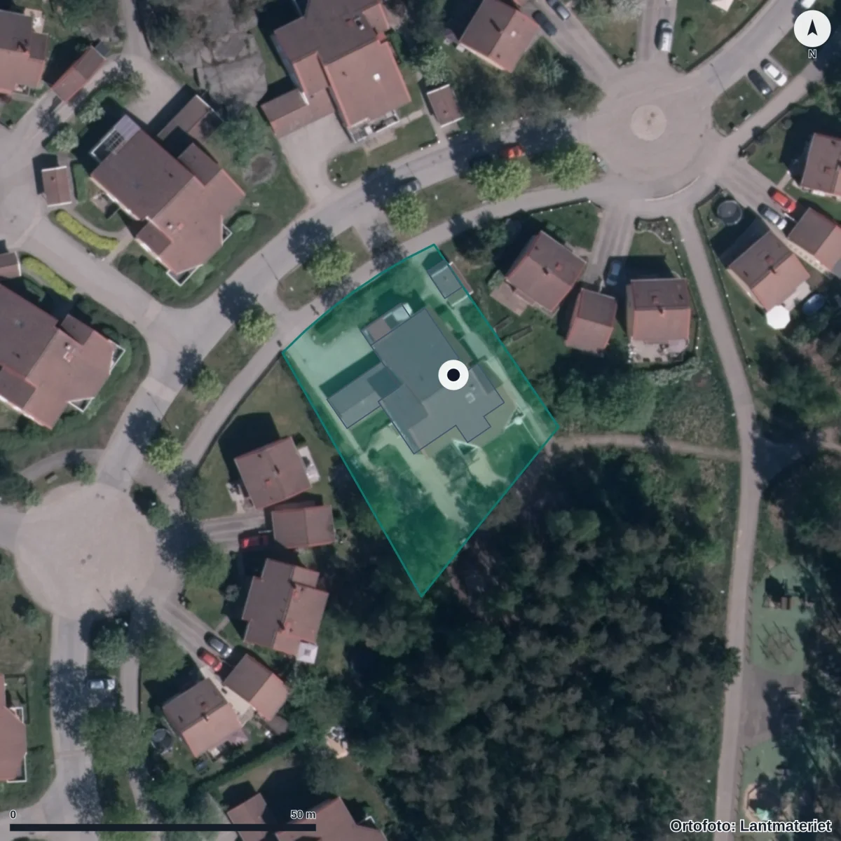 Flygbild över Västanvindens Förskola, ortofoto från Lantmäteriet