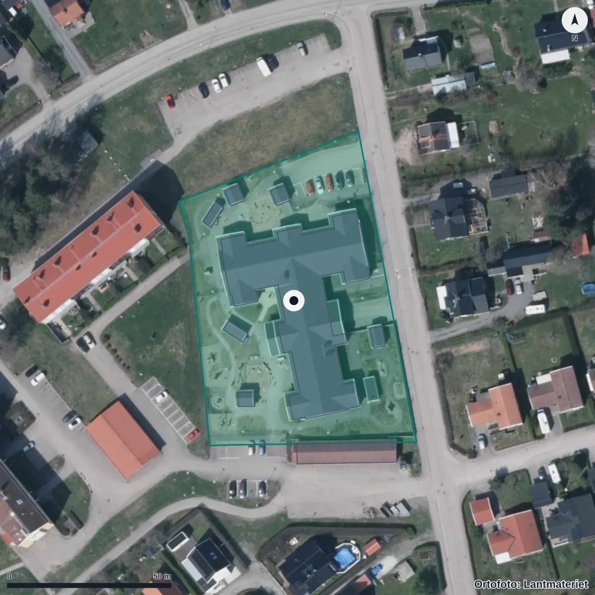 Flygbild över Savannens Förskola, ortofoto från Lantmäteriet