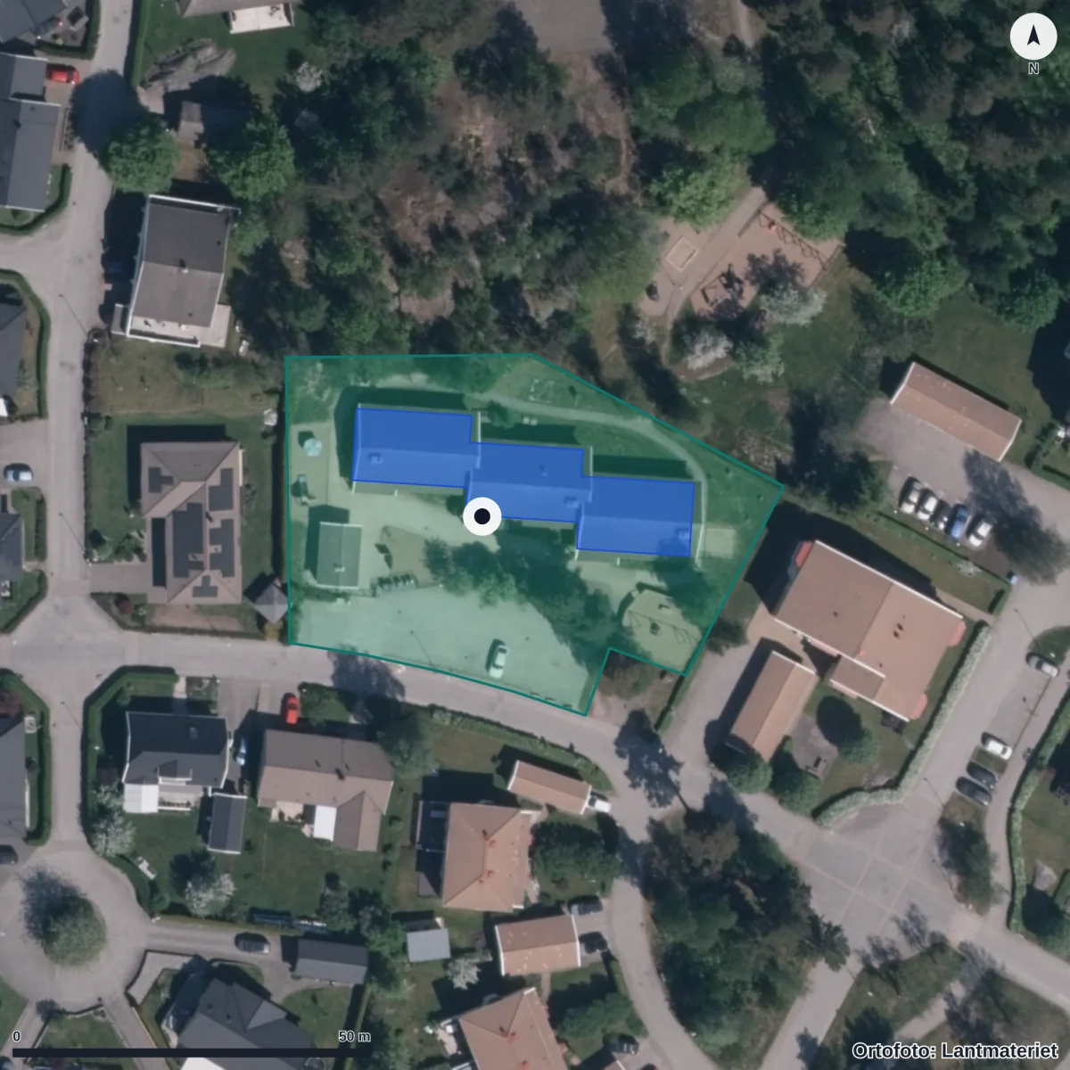Flygbild över Kritans Förskola, ortofoto från Lantmäteriet