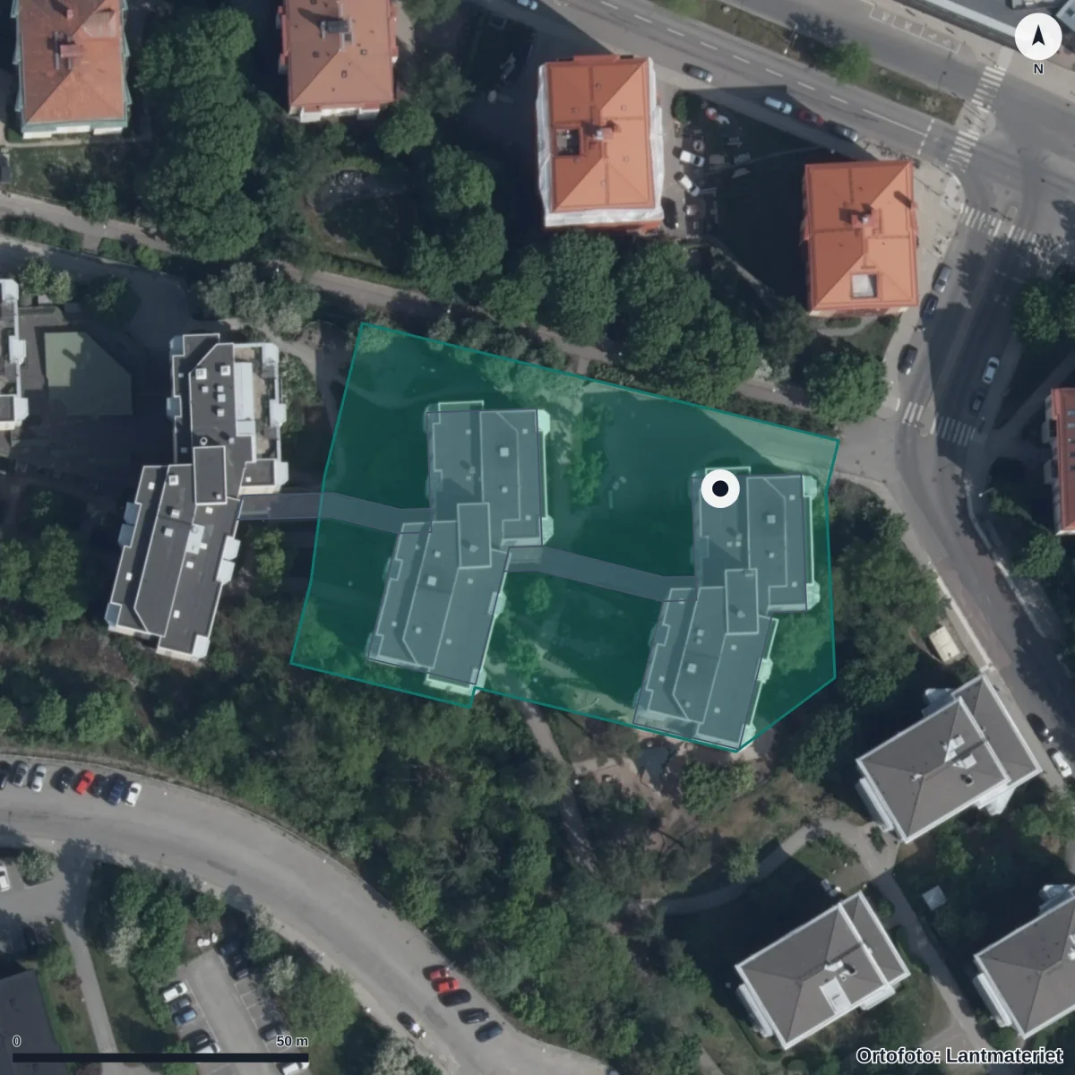 Flygbild över Förskolan Rio, ortofoto från Lantmäteriet
