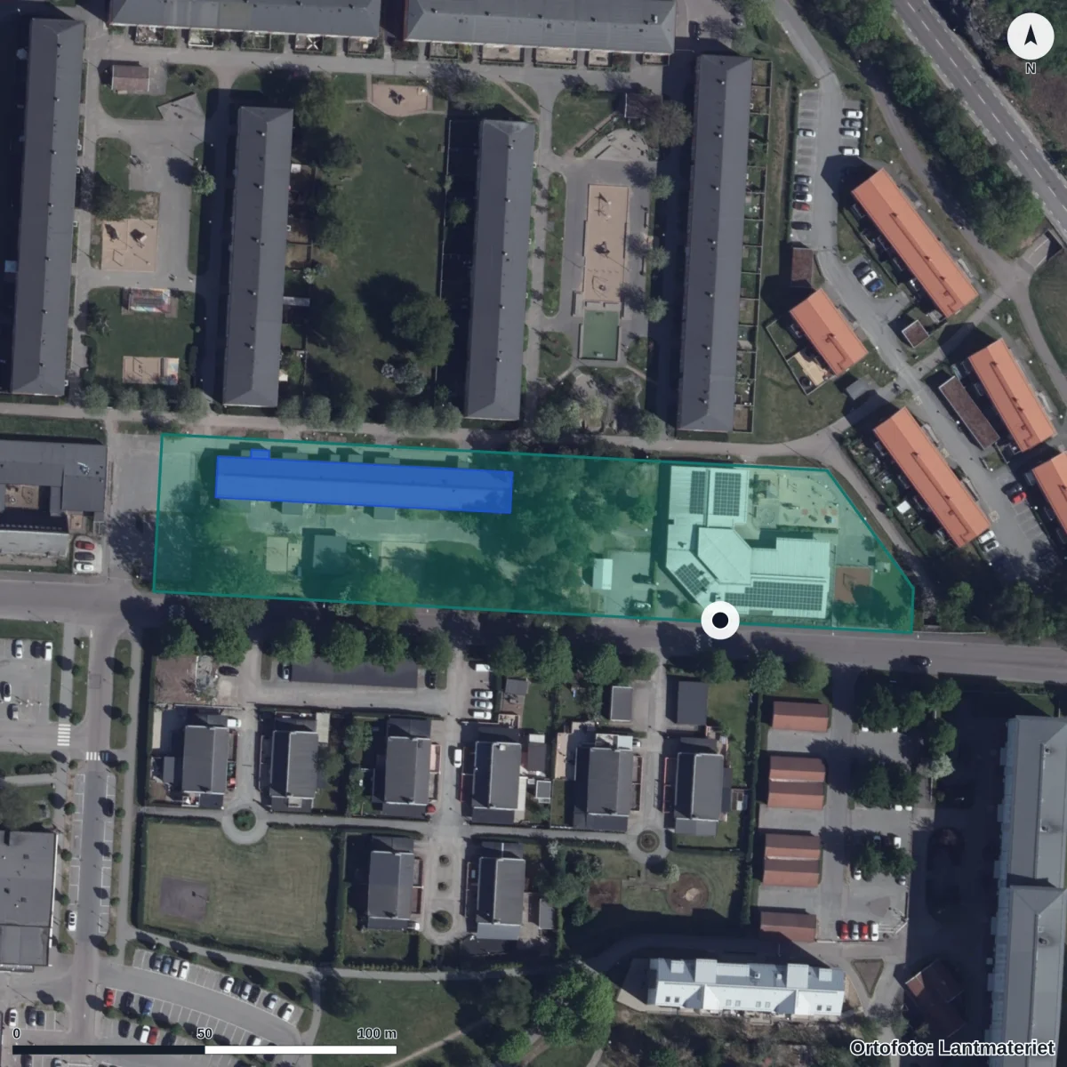 Flygbild över Hammarkullegatan 3 Förskola, ortofoto från Lantmäteriet