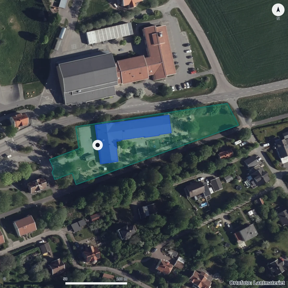 Flygbild över Lerumsvägen 31 Förskola, ortofoto från Lantmäteriet