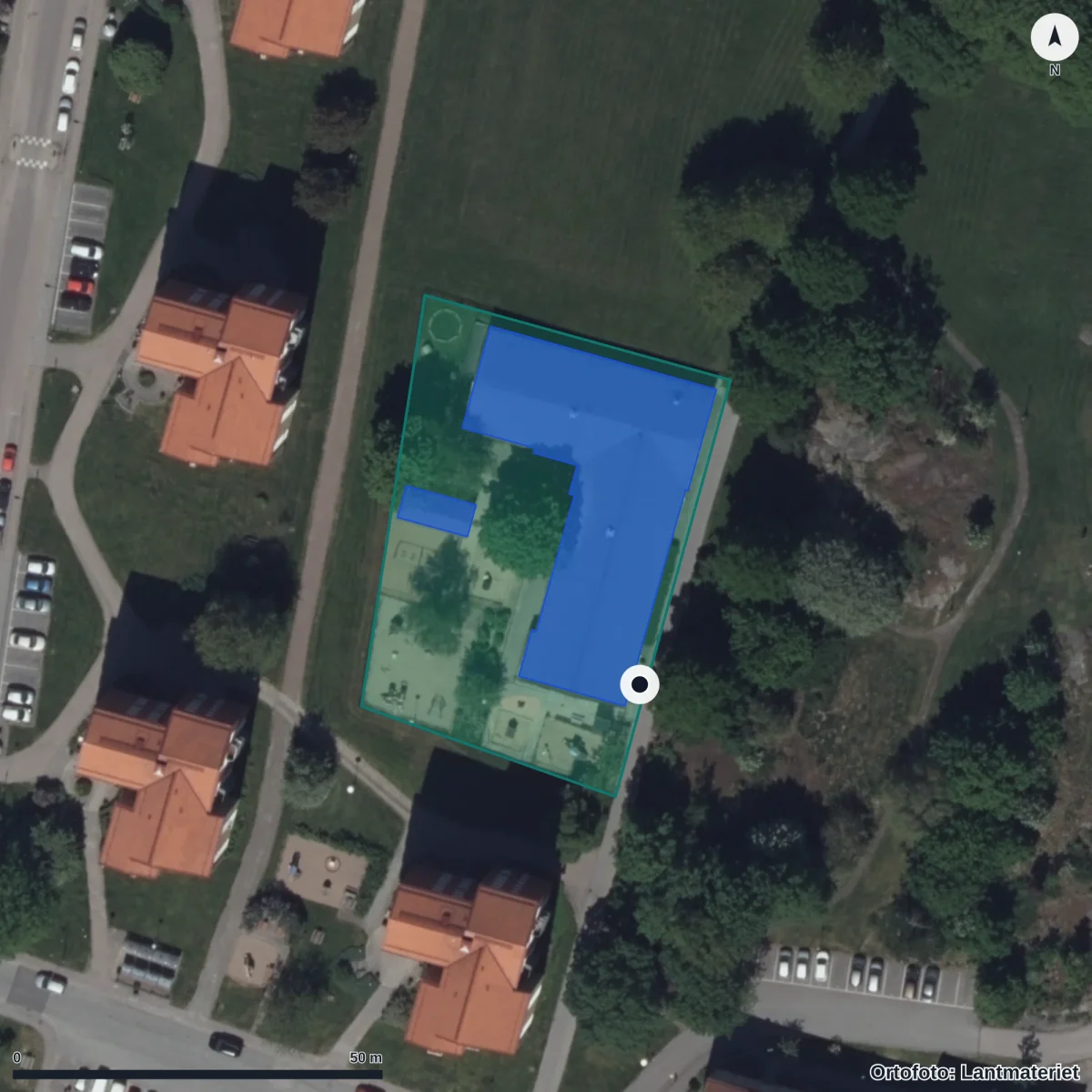 Flygbild över Äringsgatan 4 A Förskola, ortofoto från Lantmäteriet