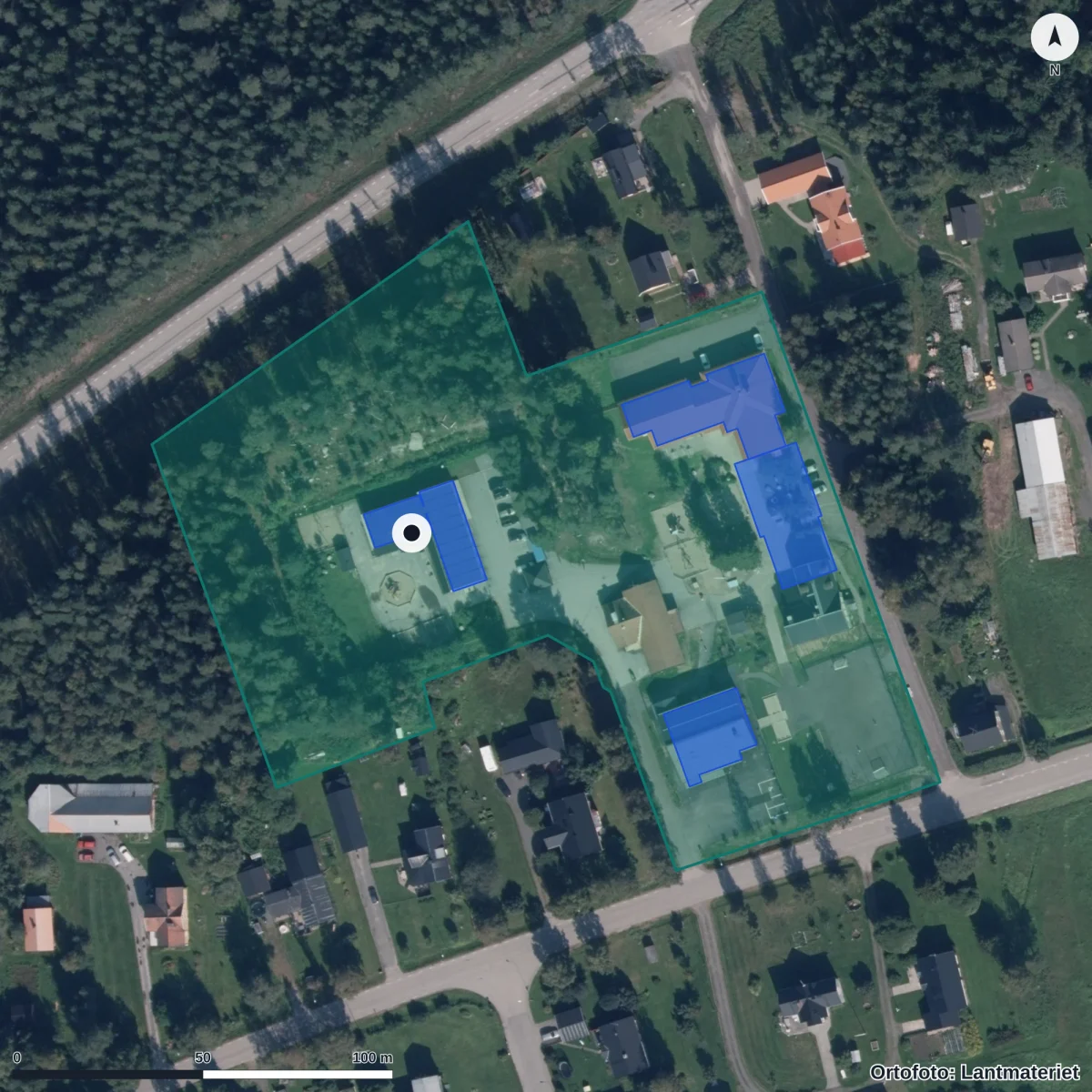 Flygbild över Förskolan Brännan, ortofoto från Lantmäteriet