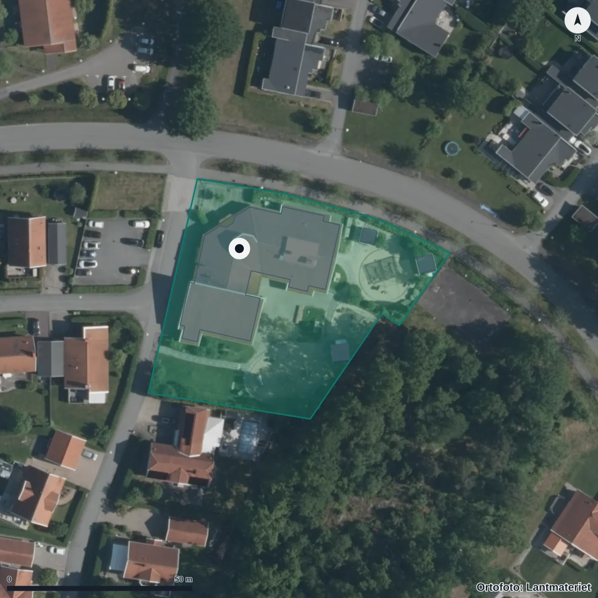 Flygbild över Torps Ängar Förskola, ortofoto från Lantmäteriet