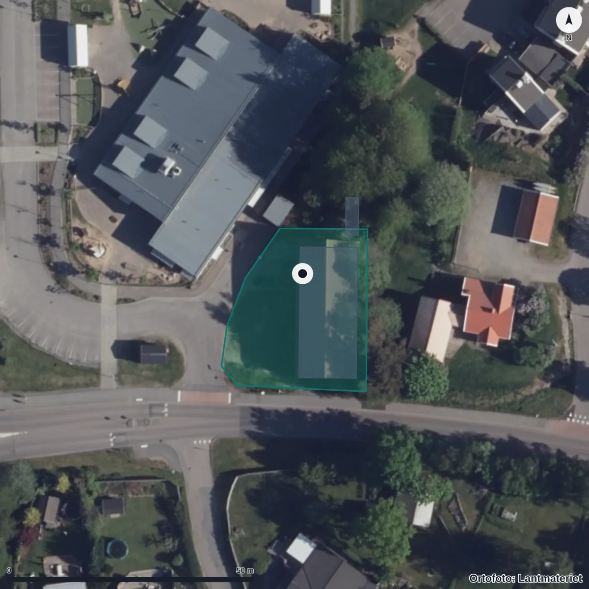 Flygbild över Västergärdet Förskola, ortofoto från Lantmäteriet