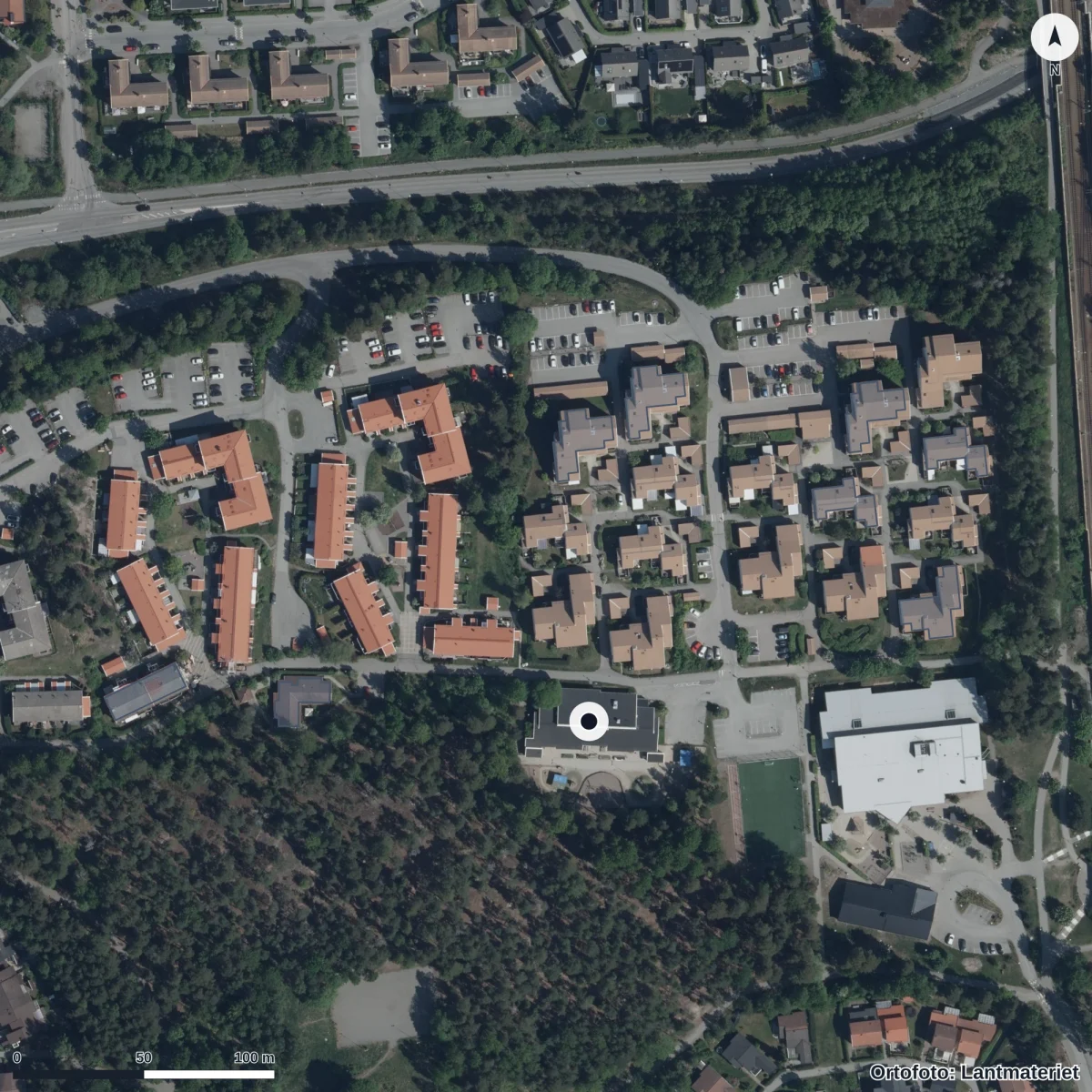 Flygbild över Lundagård, ortofoto från Lantmäteriet