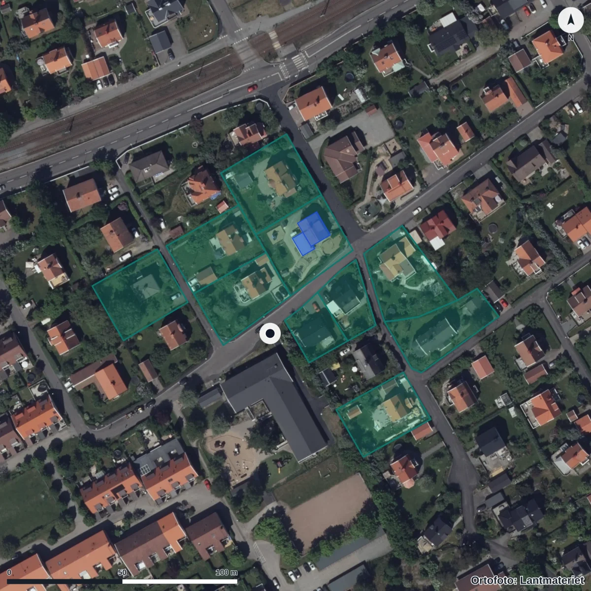 Flygbild över Östra Palmgrensgatan 38 Förskola, ortofoto från Lantmäteriet