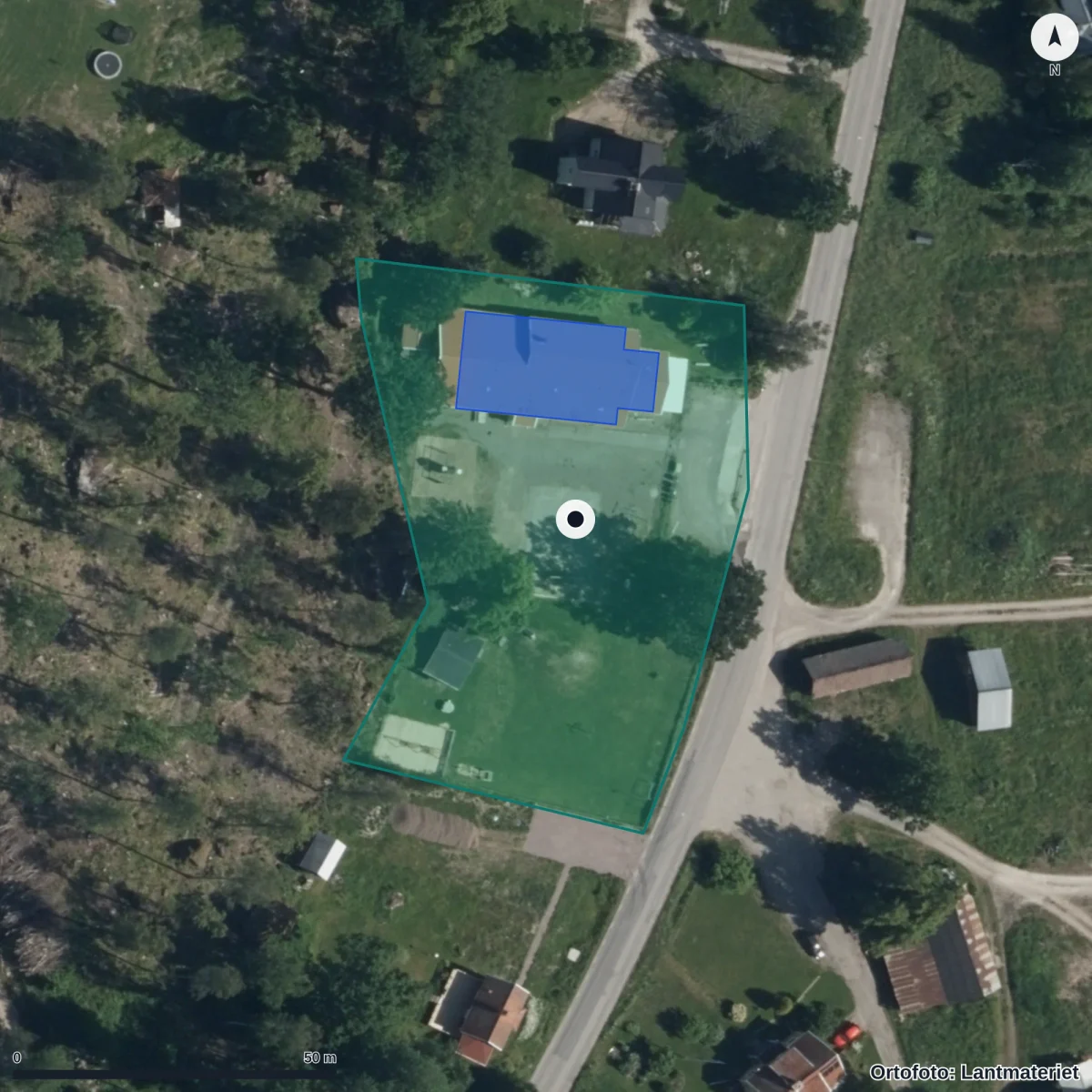 Flygbild över Ekesjö Förskola, ortofoto från Lantmäteriet
