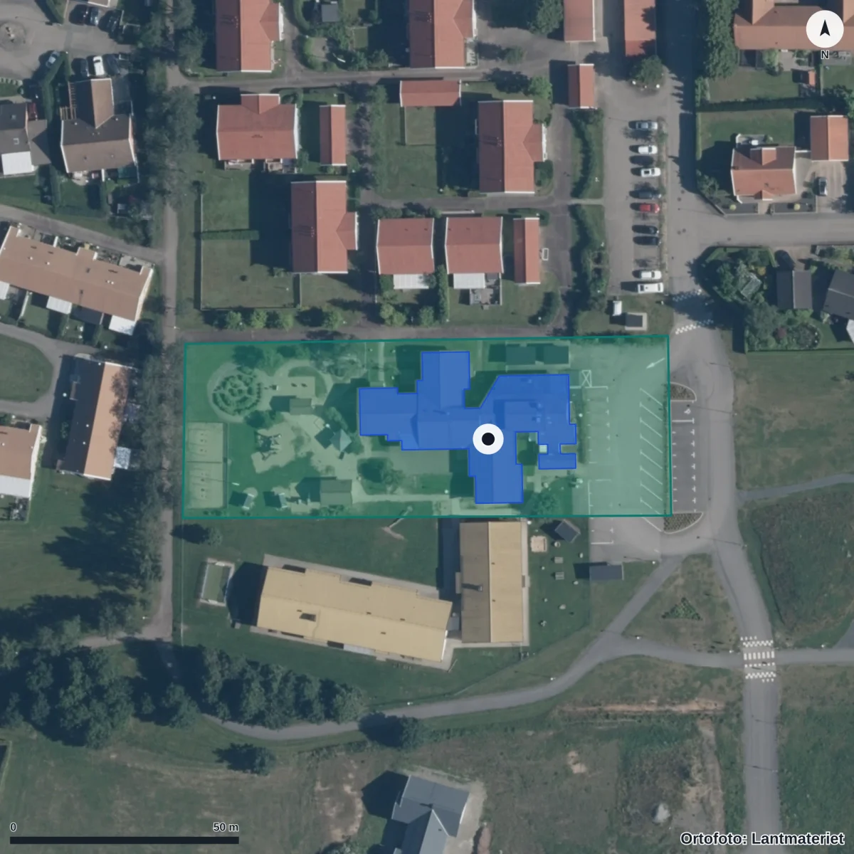 Flygbild över Förskolan Täppan, ortofoto från Lantmäteriet