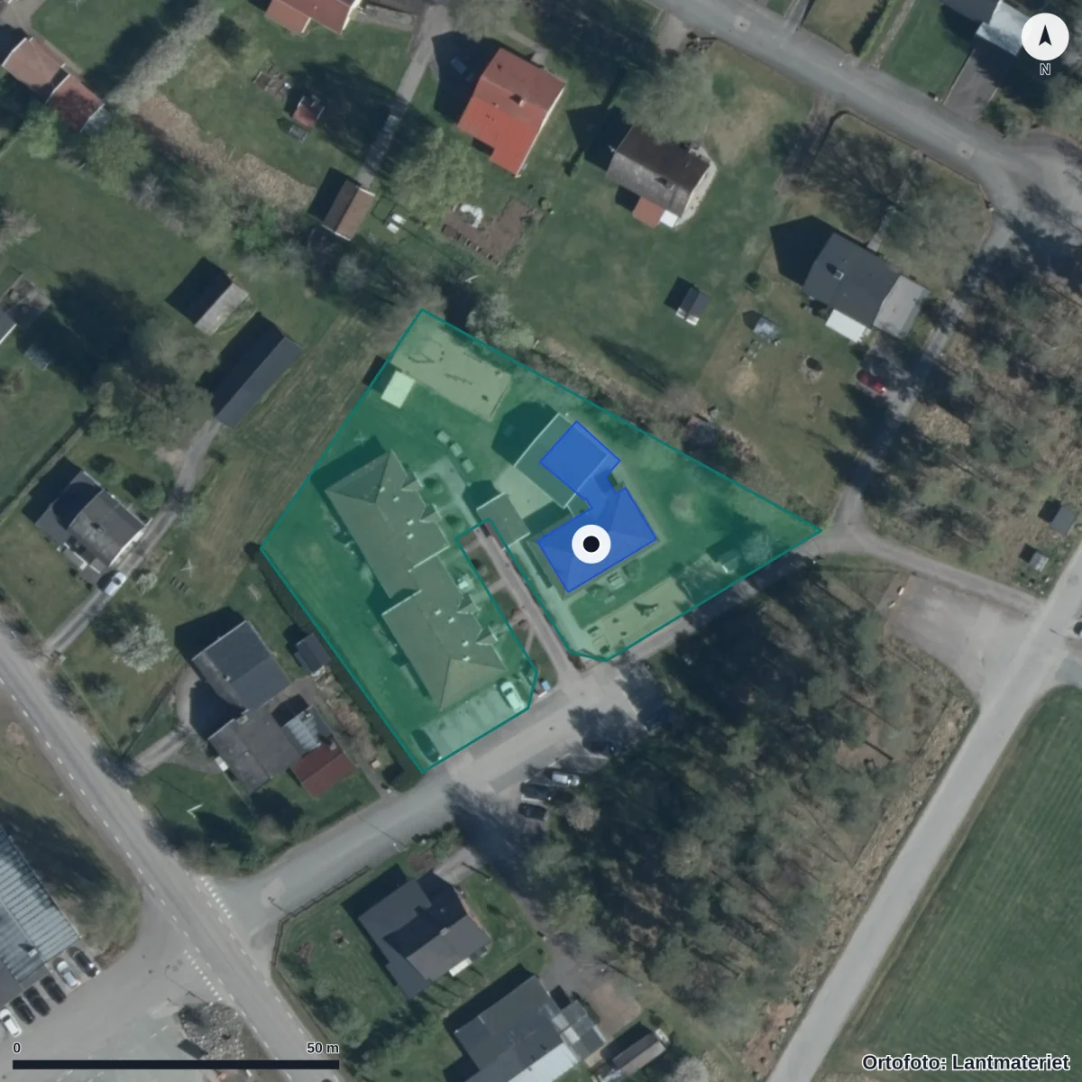 Flygbild över Åsalyckans Förskola, ortofoto från Lantmäteriet