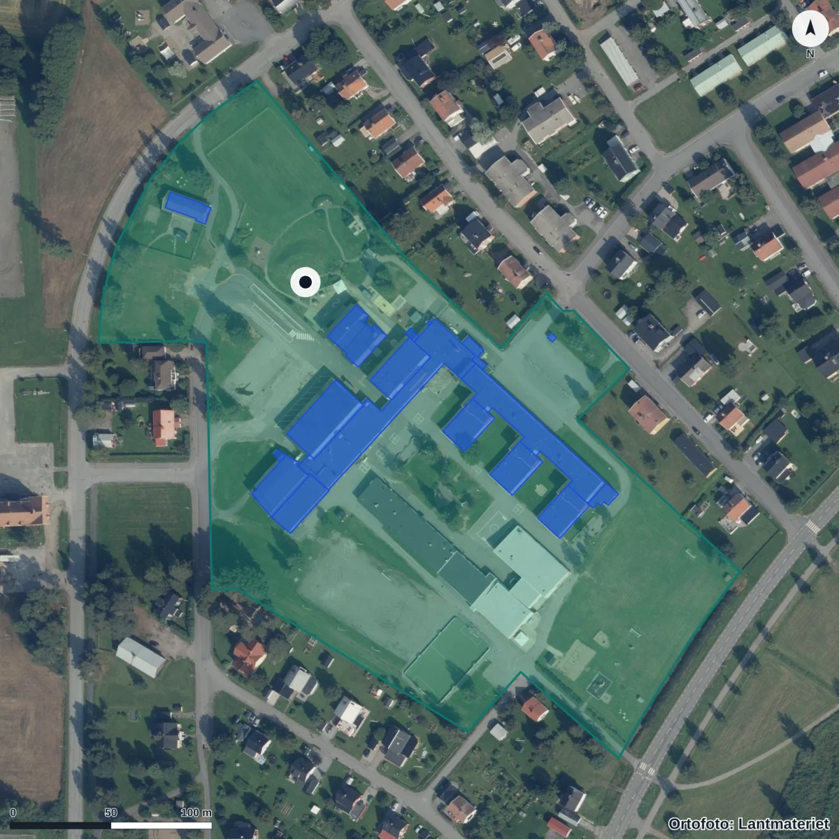 Flygbild över Björnåkers Förskola, ortofoto från Lantmäteriet