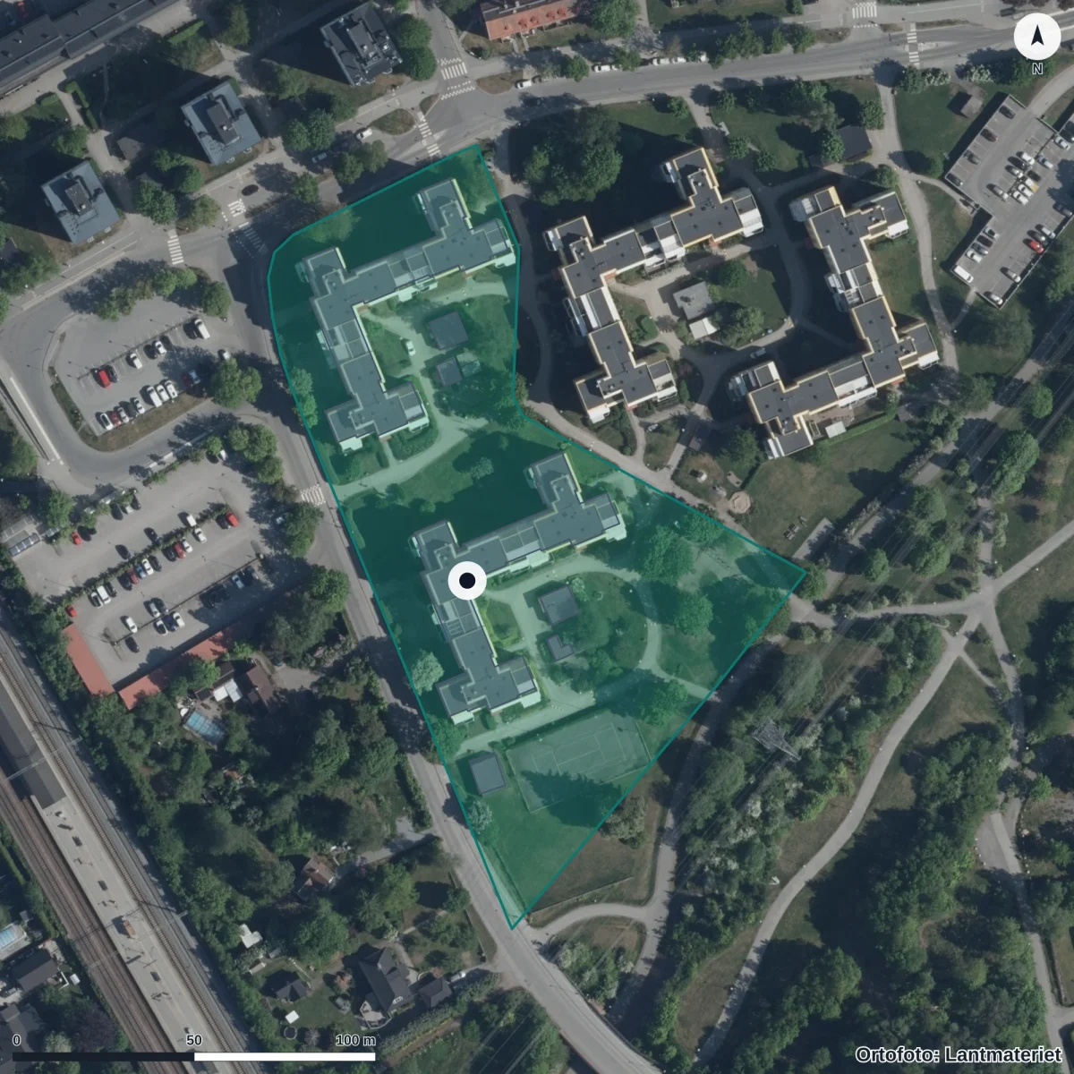 Flygbild över Dibber Vargungen Förskola, ortofoto från Lantmäteriet