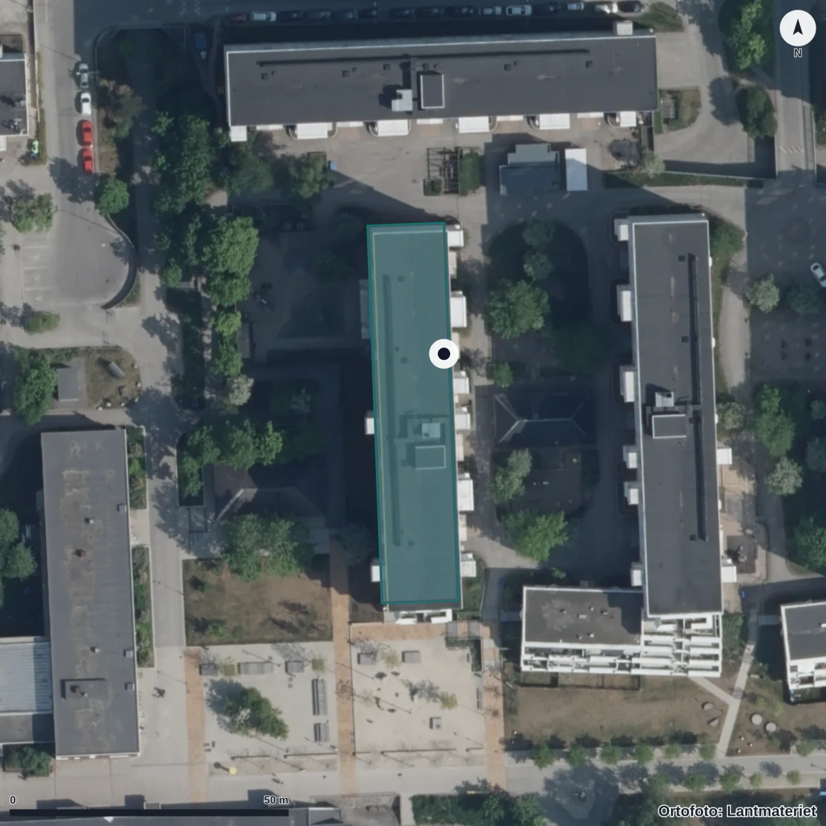 Flygbild över Sesams Förskola, ortofoto från Lantmäteriet