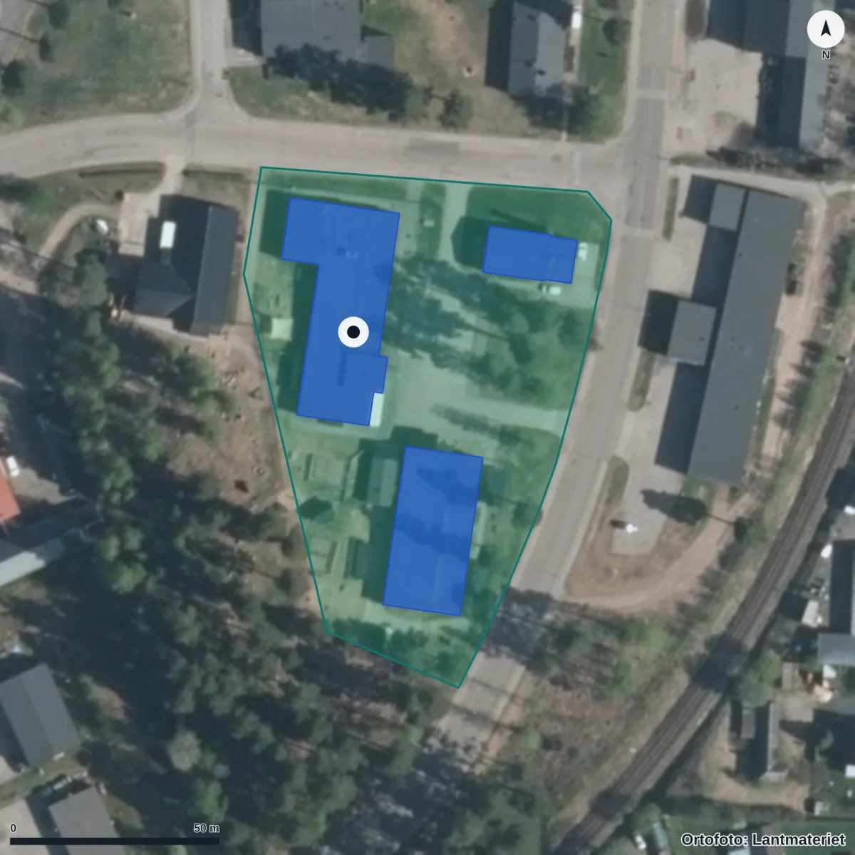 Flygbild över Förskolan Stjernebacken/sirius Orion Vega, ortofoto från Lantmäteriet