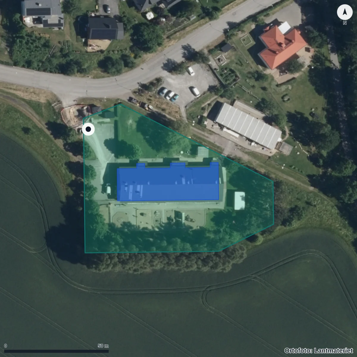 Flygbild över Jursla Förskola, ortofoto från Lantmäteriet