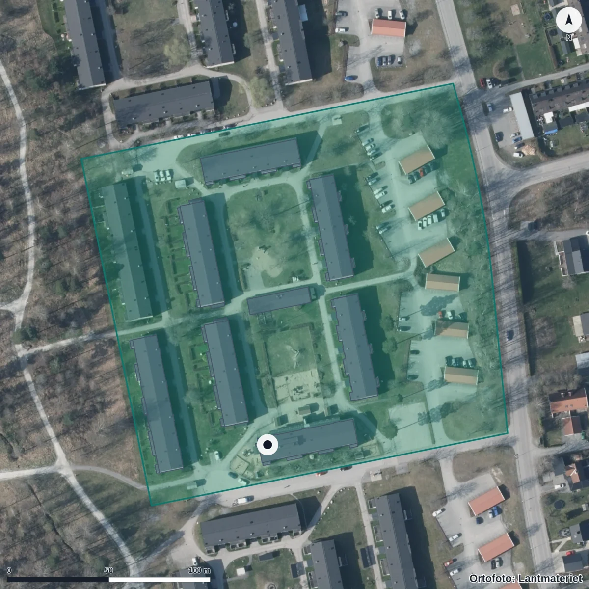 Flygbild över Grönsiskan, ortofoto från Lantmäteriet