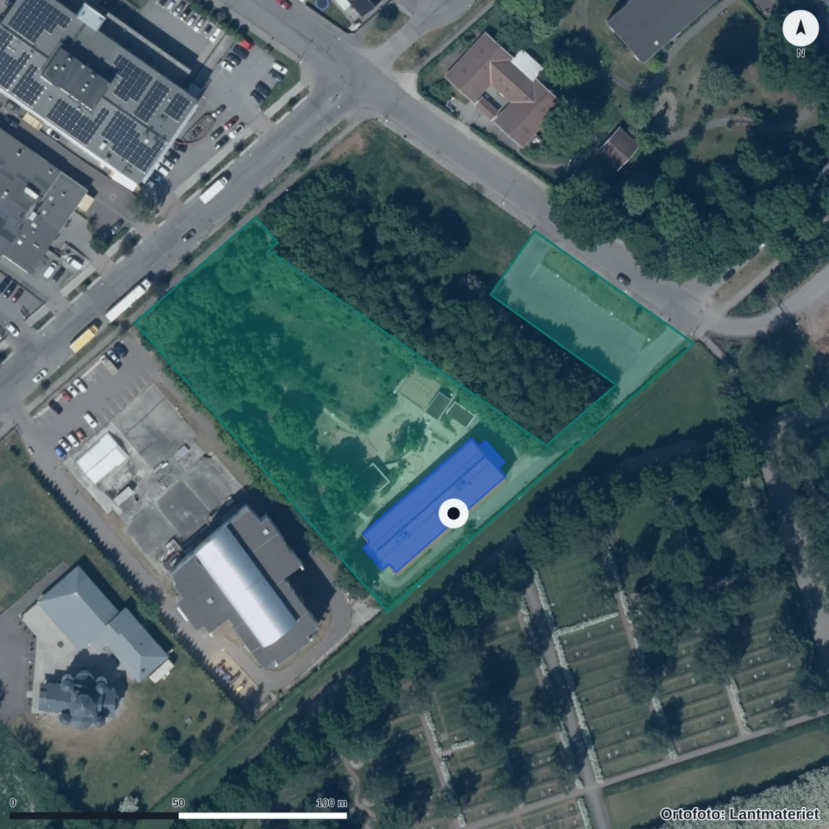 Flygbild över Gullkragens Förskola, ortofoto från Lantmäteriet