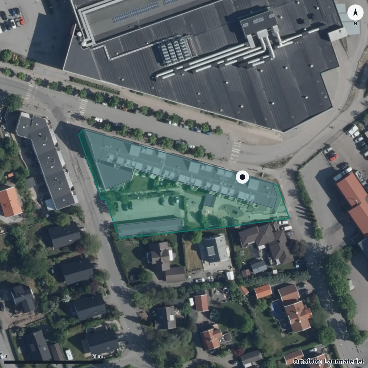 Flygbild över Skälby Förskola, ortofoto från Lantmäteriet