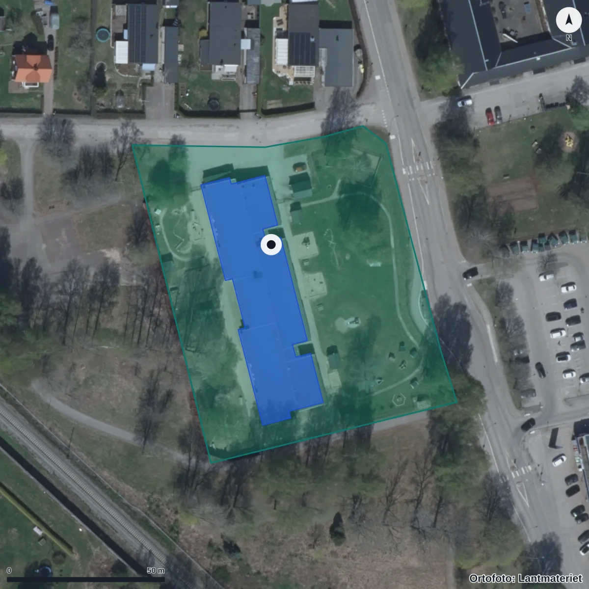 Flygbild över Skåre Förskola, ortofoto från Lantmäteriet