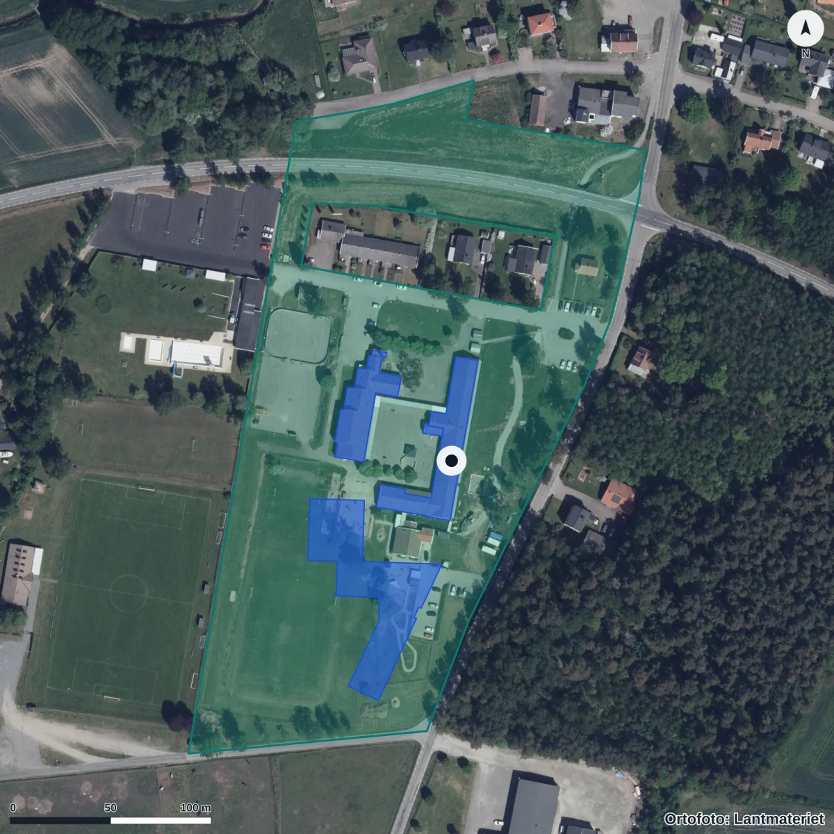 Flygbild över Förskolan Jonslund, ortofoto från Lantmäteriet