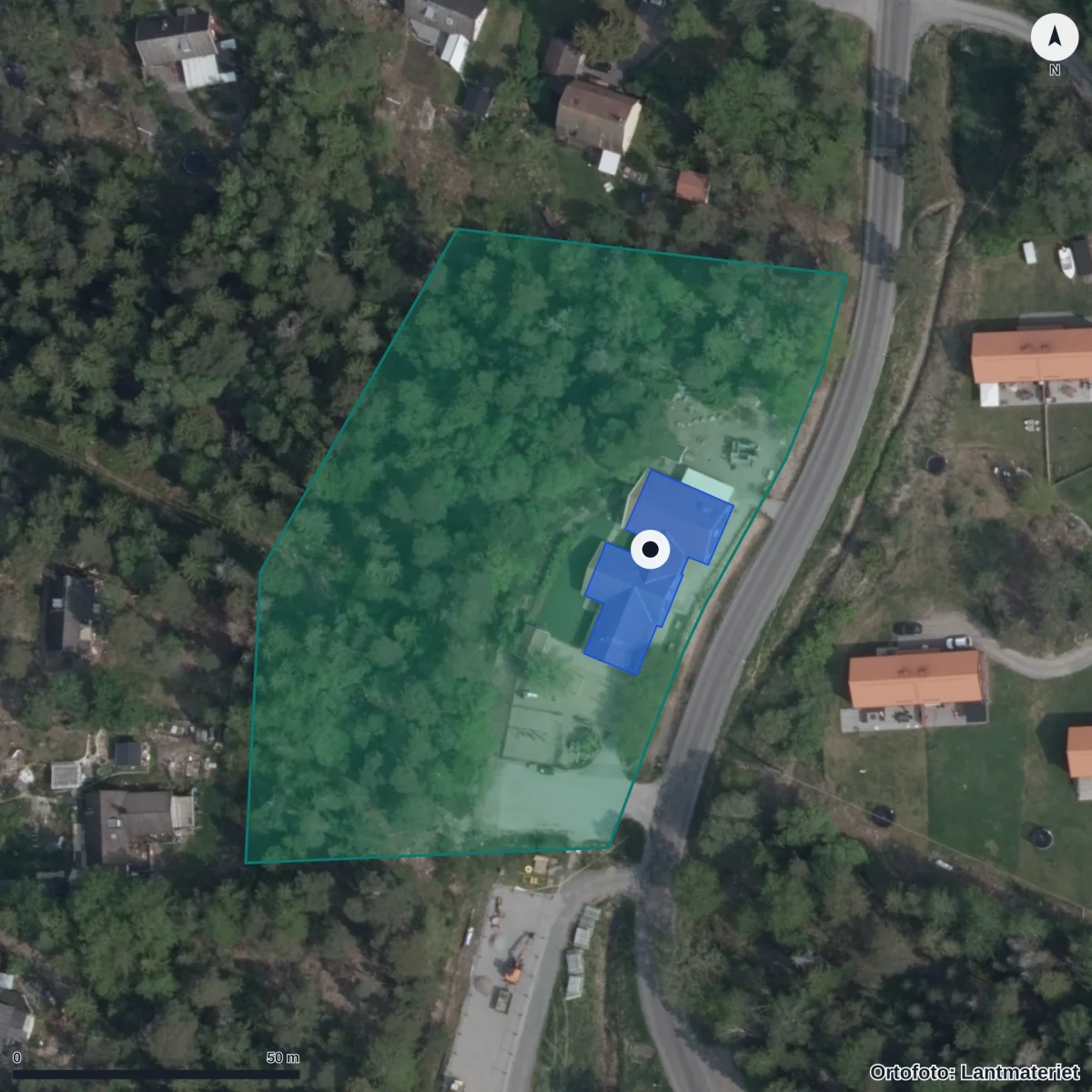 Flygbild över Kopparmora Fsk, ortofoto från Lantmäteriet