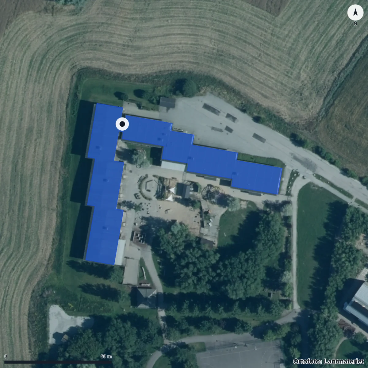 Flygbild över Stormhattens Förskola, ortofoto från Lantmäteriet