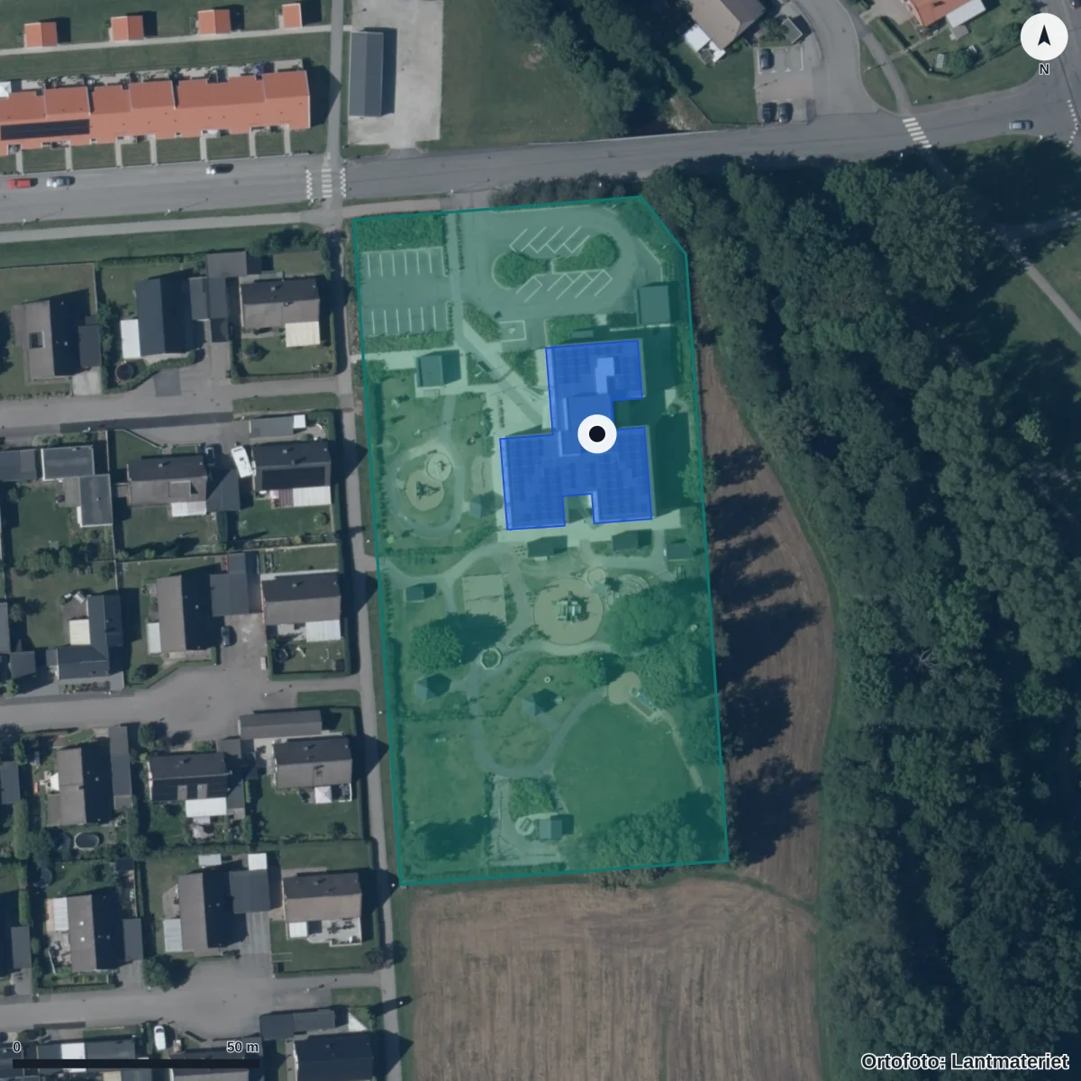 Flygbild över Trollbäcken, ortofoto från Lantmäteriet