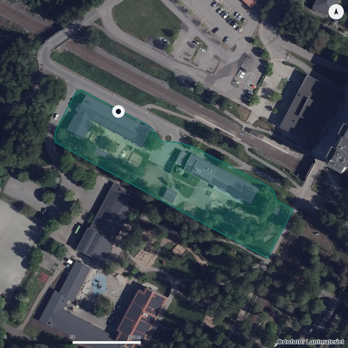 Flygbild över Galaxgatan 5 Förskola, ortofoto från Lantmäteriet
