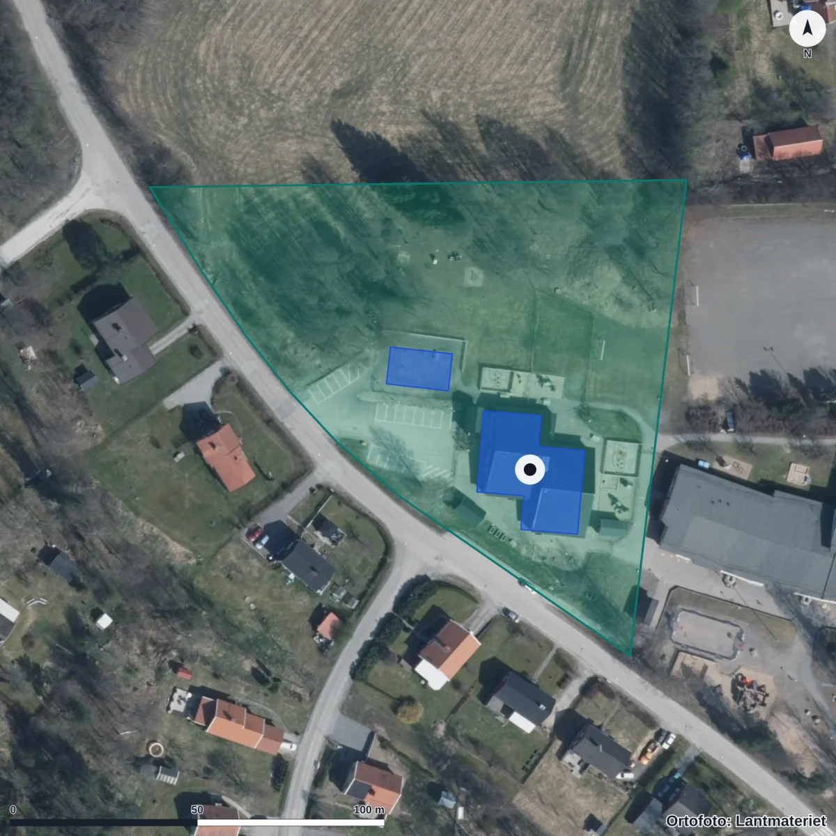 Flygbild över Hagabacken, ortofoto från Lantmäteriet