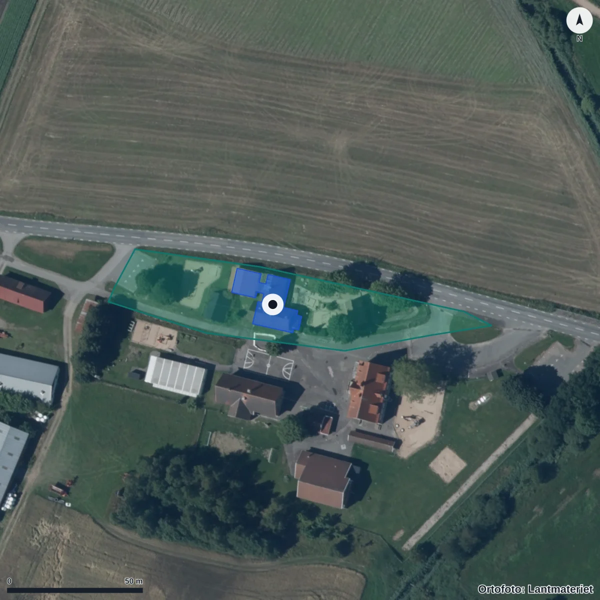 Flygbild över Lövkojans Förskola, ortofoto från Lantmäteriet