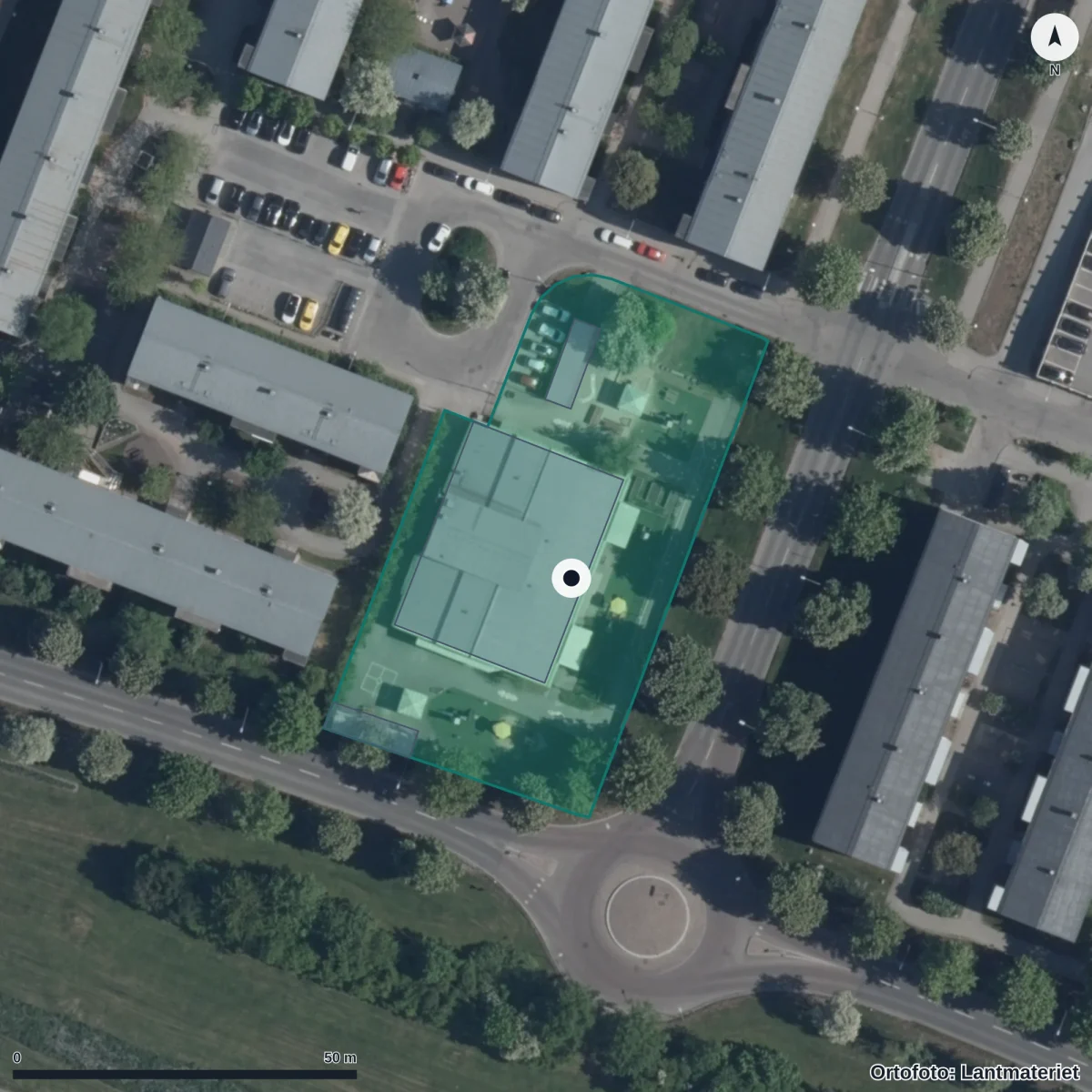 Flygbild över Förskolan Björinge, ortofoto från Lantmäteriet