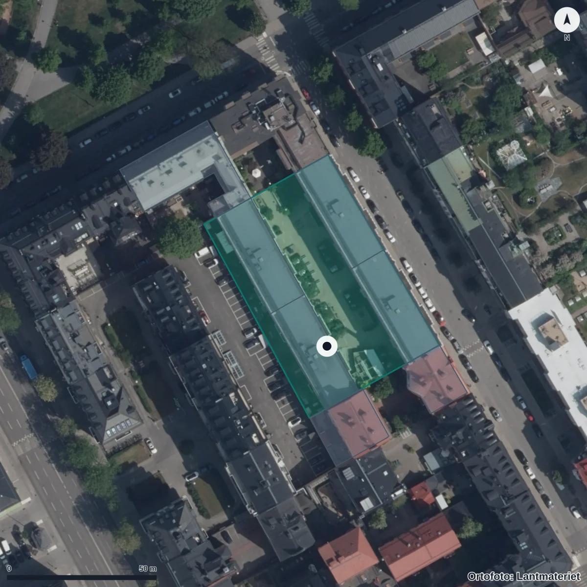 Flygbild över Förskolan Lunden, ortofoto från Lantmäteriet