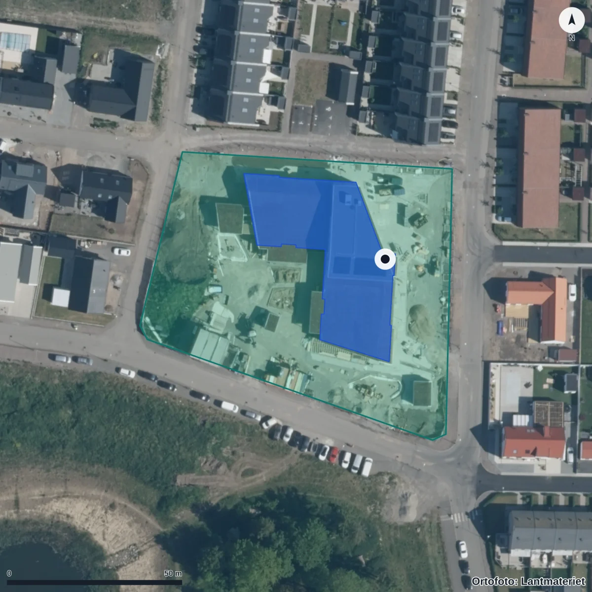 Flygbild över Sandvångens Förskola, ortofoto från Lantmäteriet