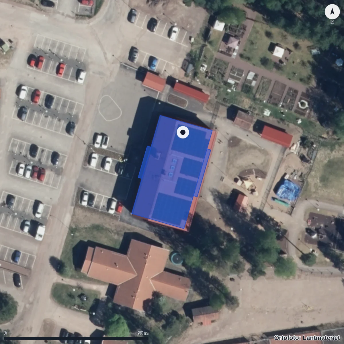 Flygbild över Sandängarnas Förskola, ortofoto från Lantmäteriet